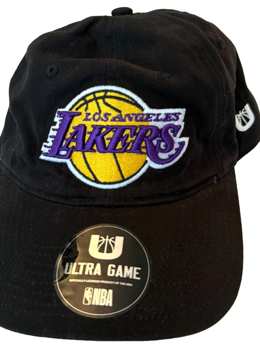 LOS ANGELES LAKERS NBA ULTRA GAME BLACK STRAPBACK EMBROIDERED LOGO CAP HAT MENS